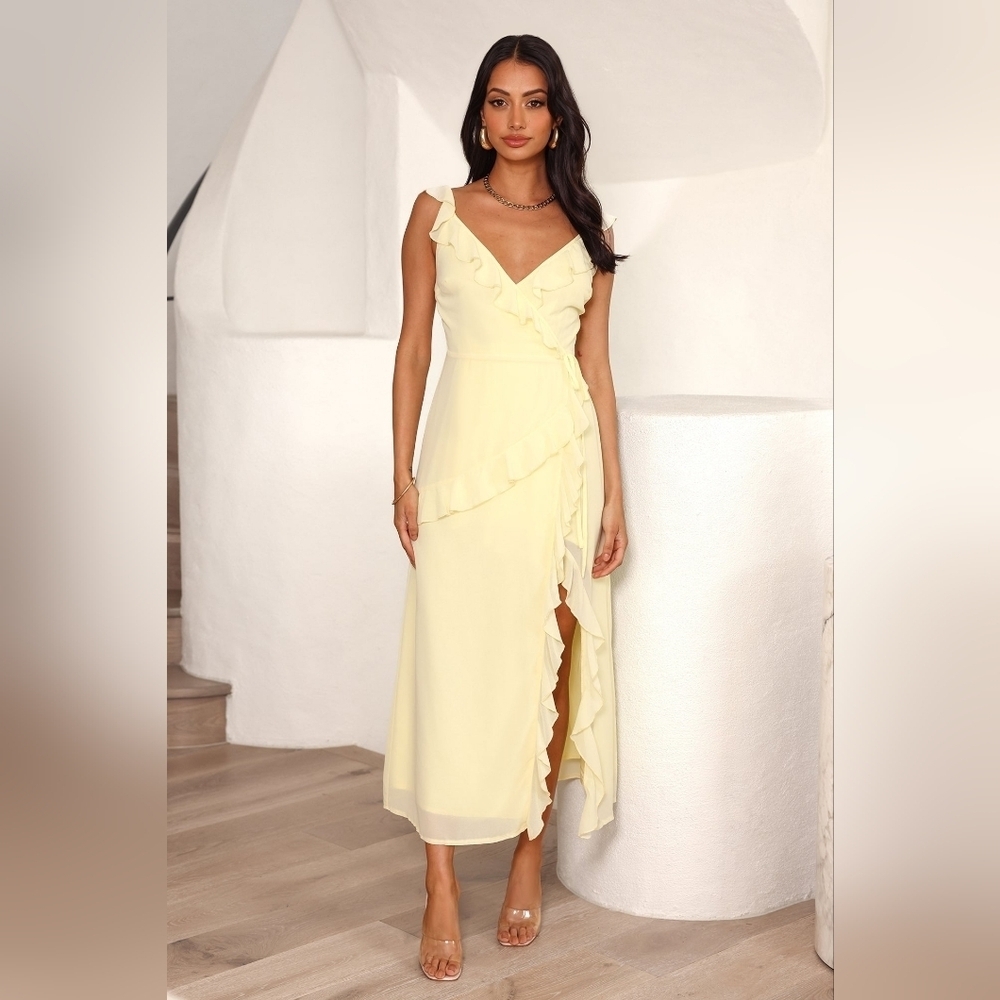 Hello Molly Asymmetrical Yellow Ruffle Dress